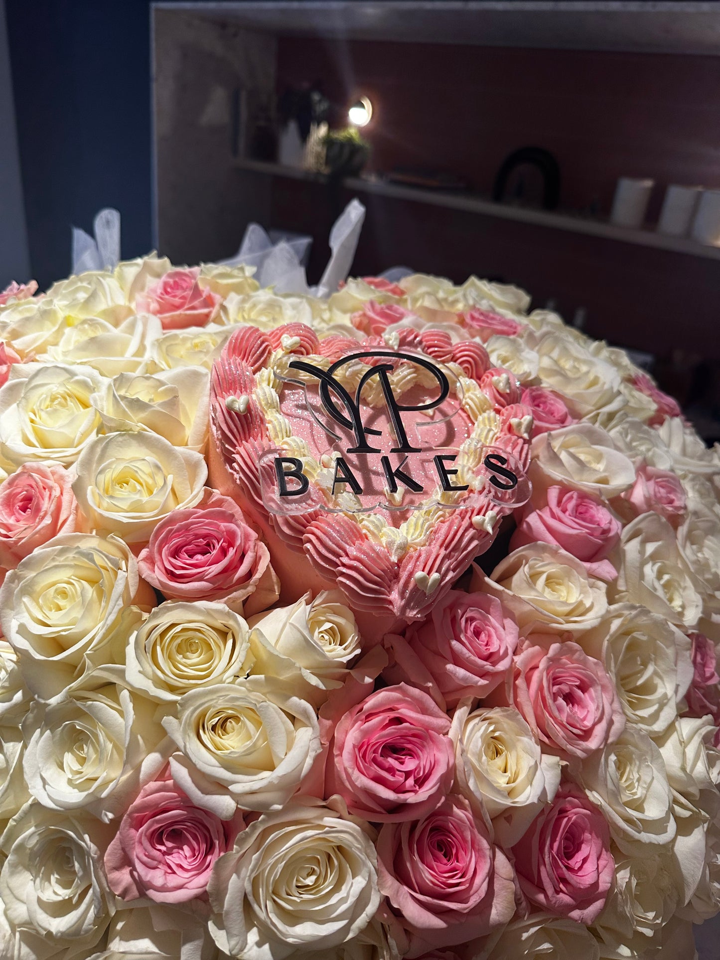 8” Heart cake with 200 roses (up to 3 colours)